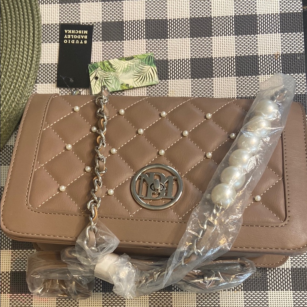 Badgley Mischka Brown Quilted Crossbody Bag